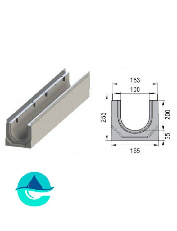 Лоток бетонный водоотводный ЛВК М Sir 100 № 20/0