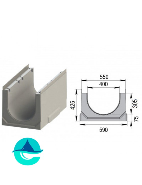 Лоток бетонный водоотводный ЛВК ВМ Sir 400 № 5/0