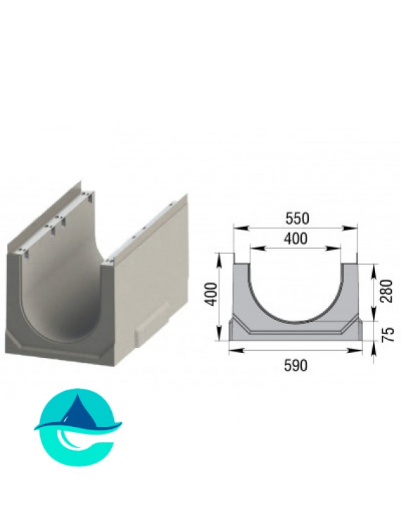 Лоток бетонный водоотводный ЛВК ВМ Sir 400 № 0/0
