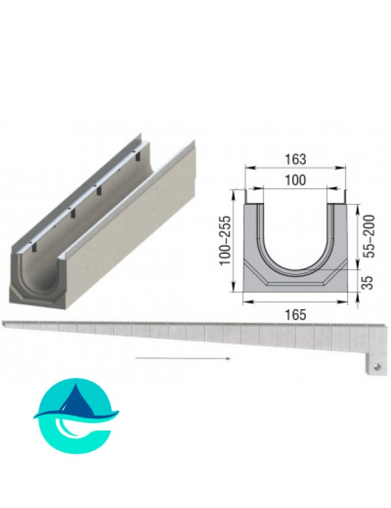 Лоток бетонный водоотводный ЛВК М Sir 100 с уклоном № 01...20