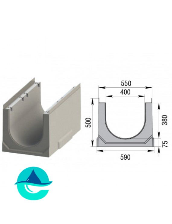 Лоток бетонный водоотводный ЛВК ВМ Sir 400 № 20/0