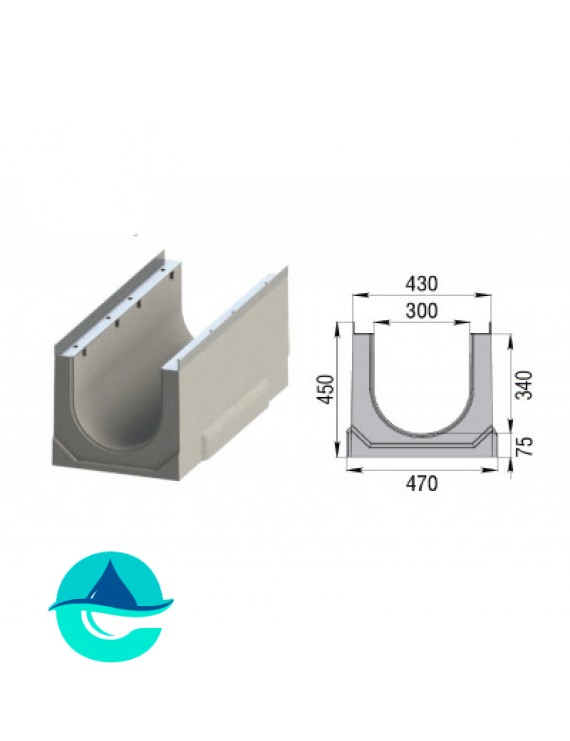 Лоток бетонный водоотводный ЛВК ВМ Sir 300 № 0/0