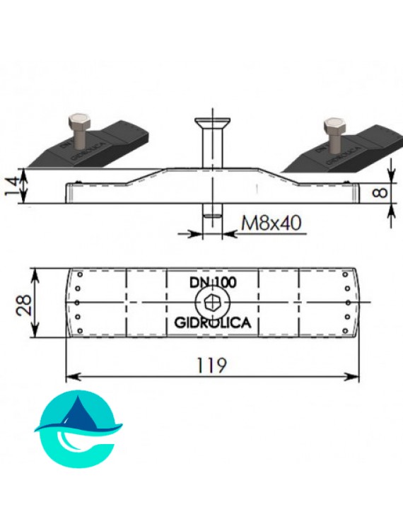 DN100 крепеж Gidrolica для стальной решетки 508/1 (арт. 108/1)